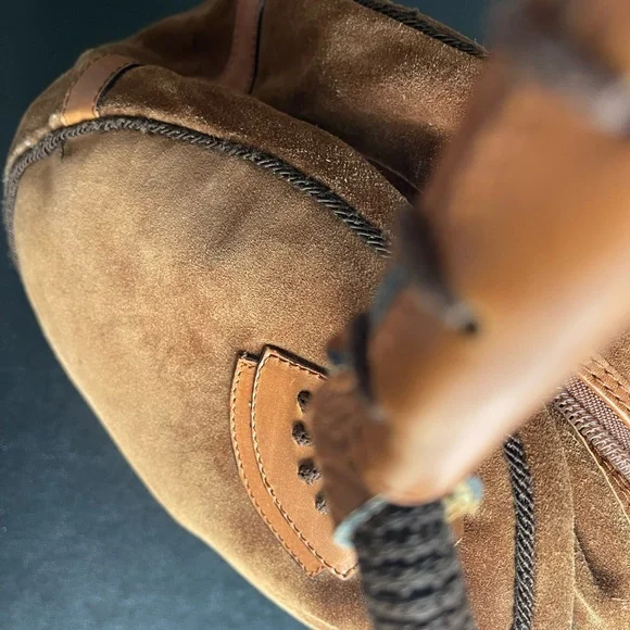 IL Punto Rossi Suede Leather Circle Round Handbag Purse Brown - Picture 9 of 10